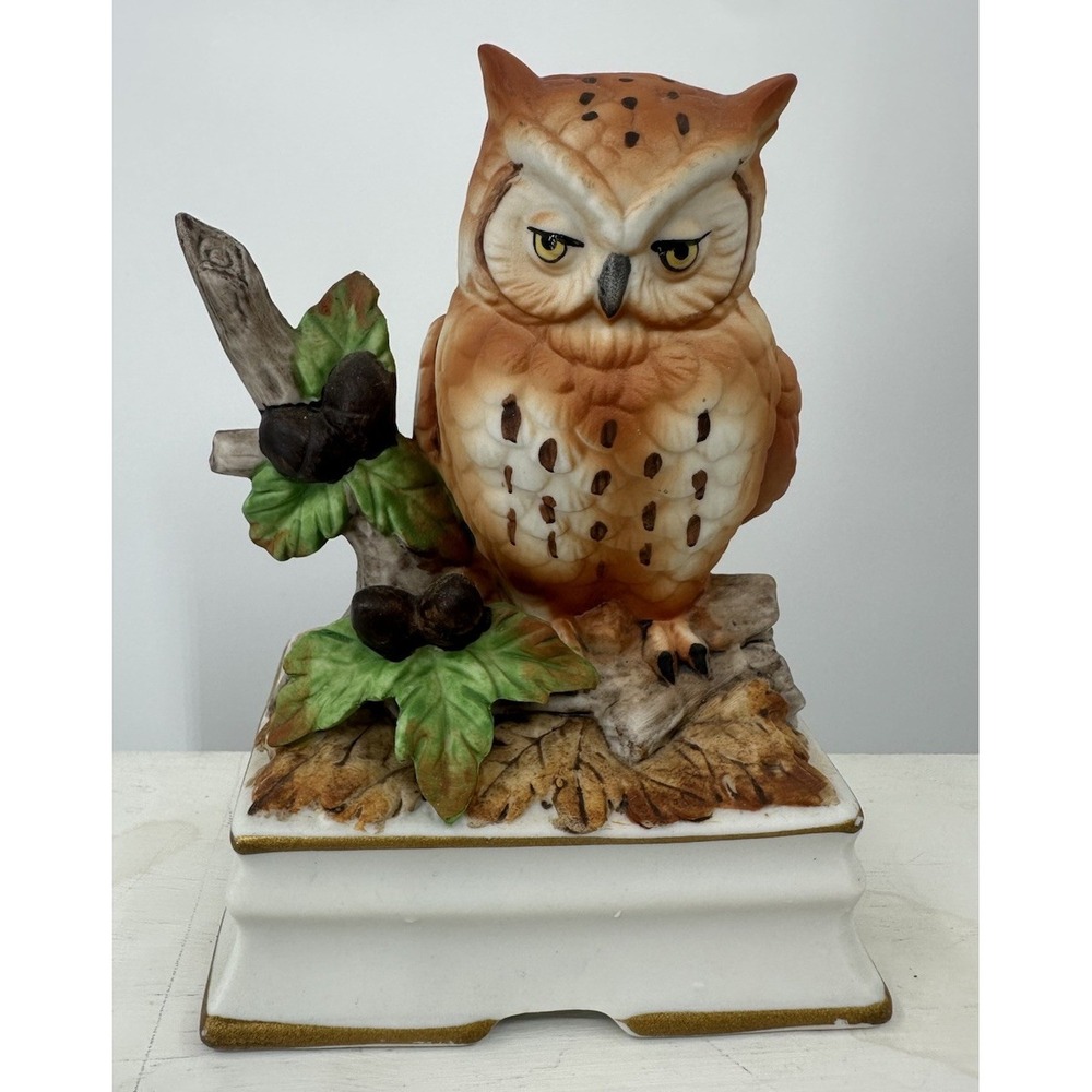 Vintage Music Box Owl On Branch Towle Fine‎ Porcelain Plays Autumn Leaves